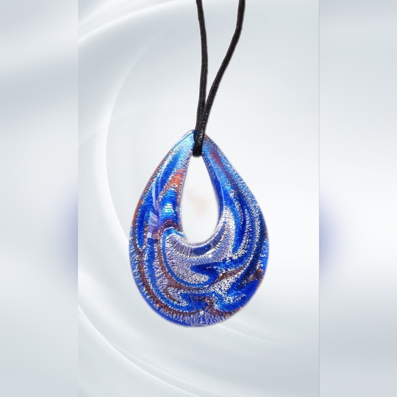 Fashion Jewelry Jewelry - .Murano? Glass Pendant with Blue Leather Necklace